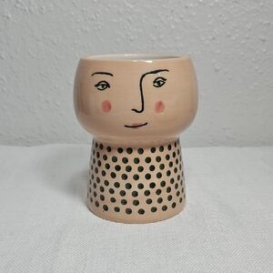 NWT Opal House Handcrafted Ceramic Face Planter - Beige and Green